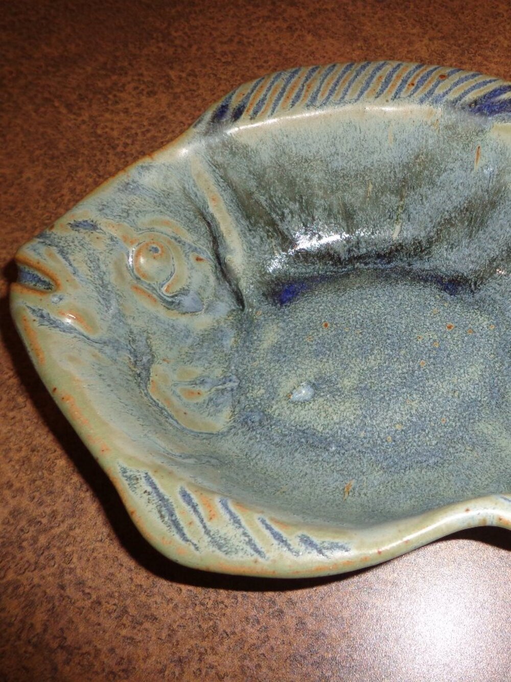 Beautiful Pottery Fish Bowl Deep Blue Tones Signed by Artist
